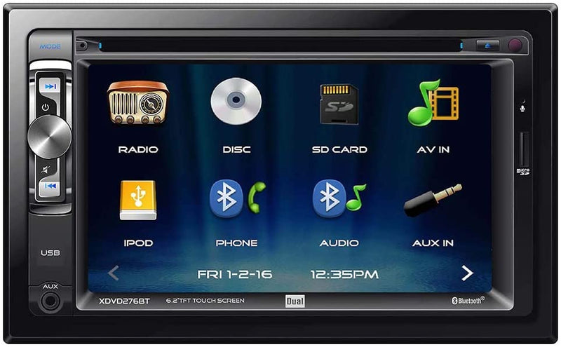 Dual XDVD276BT Double DIN Bluetooth In-Dash DVD/CD Car Stereo Receiver w/ 6.2" Touchscreen