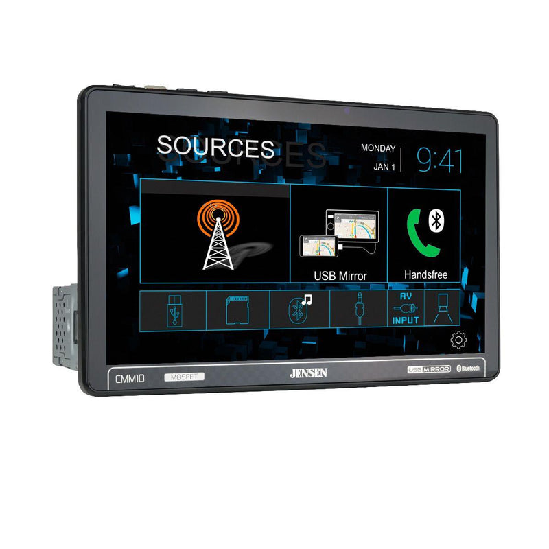 Jensen CMM10 10.1" LED Single DIN Touchscreen Multimedia Receiver with USB Screen Mirroring